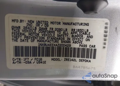 2010 Toyota Corolla Le from USA, damaged, VIN 1NXBU4EEXAZ200429